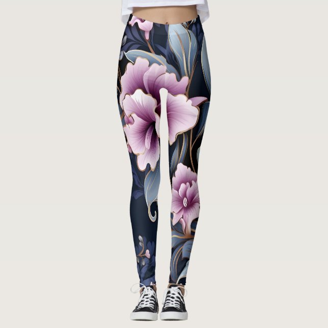 Legging Orquídea Elegância: Petais no Padrão de Harmonia (Frente)