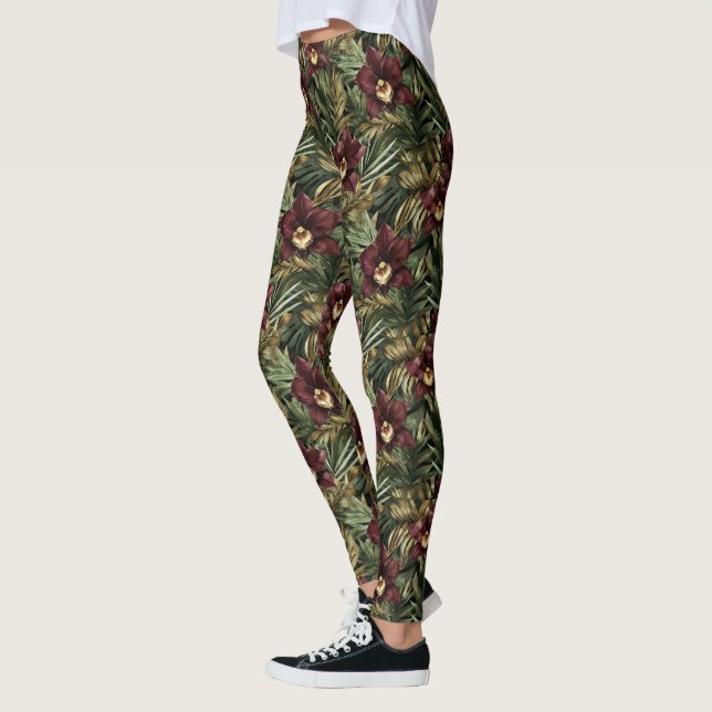 Legging Orquídea Floral Tropical Vermelho Borgonha  (Esquerda)