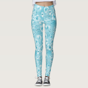 Legging Orquídeas Brancas Tropicais de Aqua Hibiscus Flora