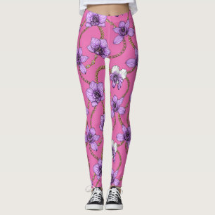 Legging Orquídeas e correntes, violetas e rosa
