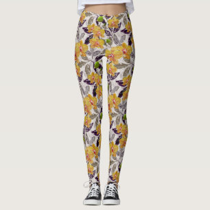 Legging Orquídeas laranja amarelas.