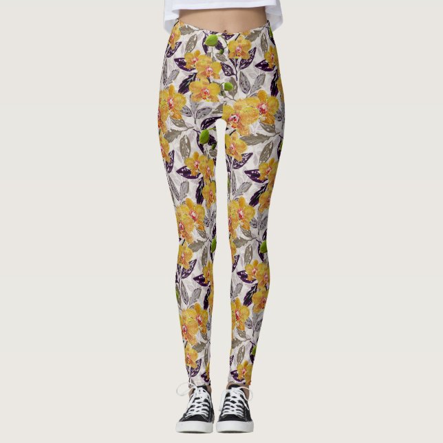 Legging Orquídeas laranja amarelas. (Frente)