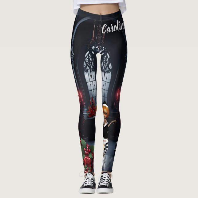 Legging Os pequenos elfos escuros celebram o Natal (Frente)