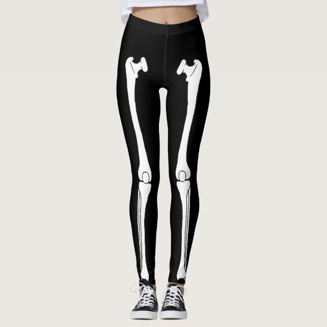 Legging Ossos da Perna do Esqueleto Halloween Negro (Frente)