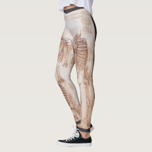 Legging Ossos do Esqueleto da Anatomia Humana de Leonardo 