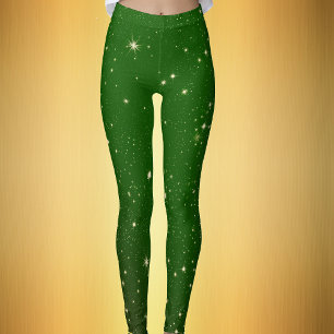 Legging Ouro Brilhante Estrelas Verdes Escuras