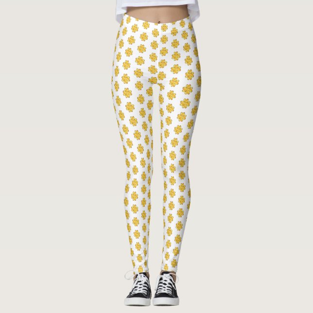 Legging Ouro com trevas de quatro folhas em branco (Frente)
