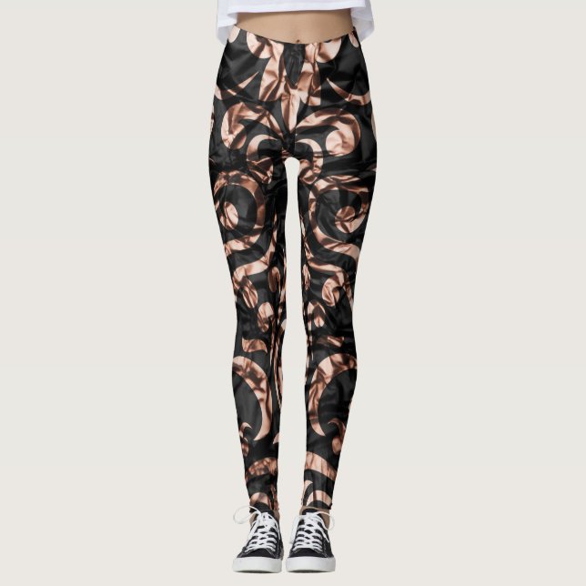 Legging Ouro cor-de-rosa do divertimento e moderno preto (Frente)