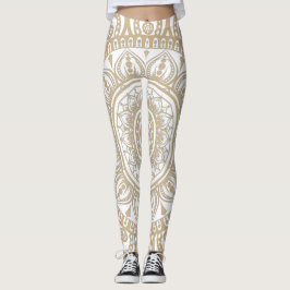 Legging Ouro de luxo e design branco Mandala floral Yoga