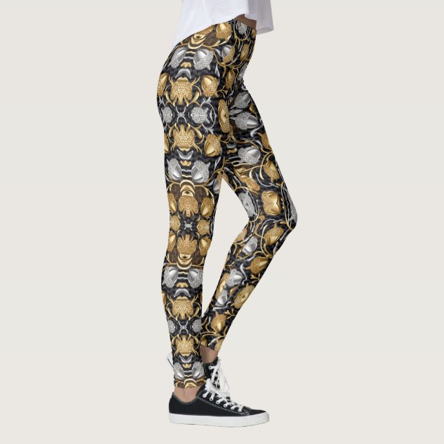 Legging Ouro e Árvore de Oak Silver Acorn Gym Design (Direita)