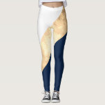 Legging ouro elegante do falso, azul marinho, listras<br><div class="desc">Listras modernas e elegantes do ouro,  dos azuis marinhos e do branco do falso.</div>