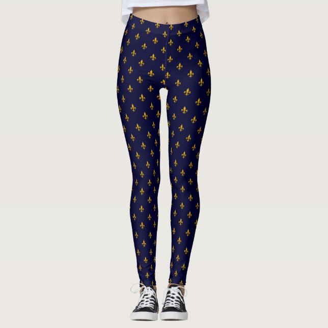 Legging Ouro Fleur de Lis no Marinho Azul (Frente)