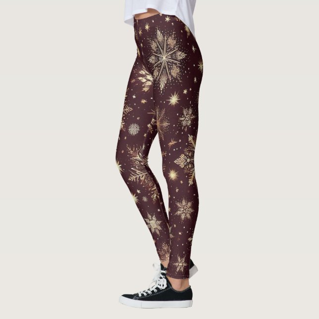Legging Ouro Frost: Festivo Floco de Neve Maravilha (Esquerda)