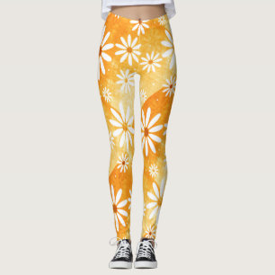 Legging ouro laranja ensolarado com margarida com padrão