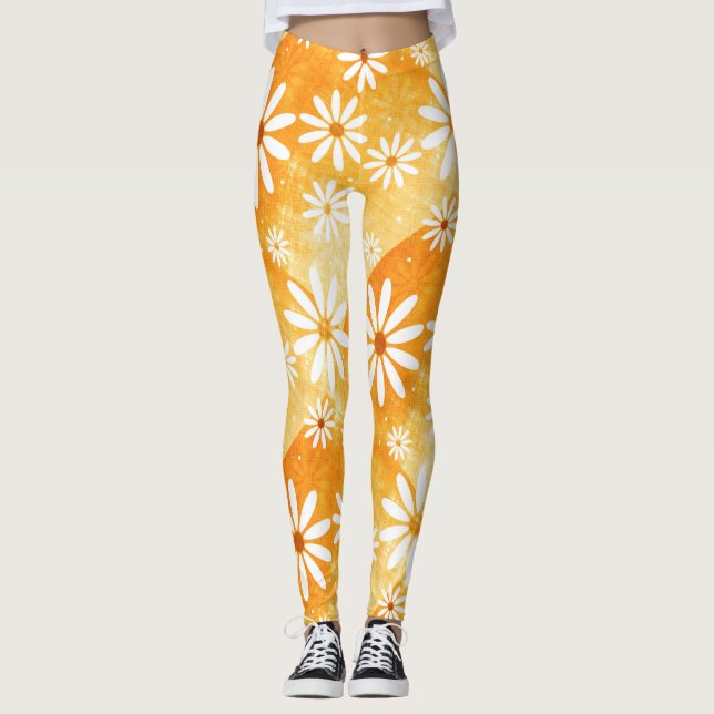 Legging ouro laranja ensolarado com margarida com padrão (Frente)