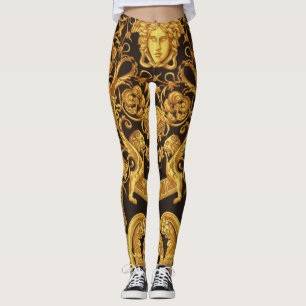 Legging ouro Medusa Gorgon com árabes
