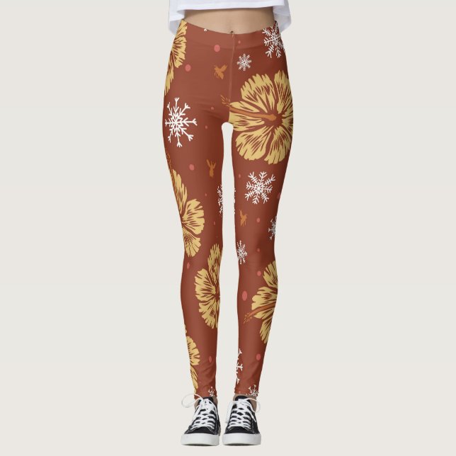 Legging Ouro Poinsettia & Floco de neve (Frente)