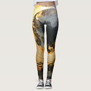 Legging Ouro Preto Redemoinho Abstrato Moderno Lua