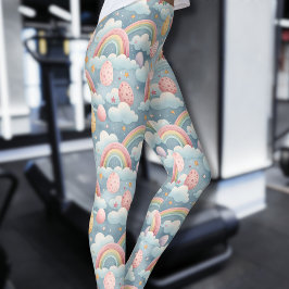 Legging Ovos de Páscoa Arco-íris Pastel Vintage com Nuvens