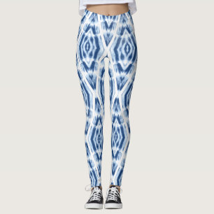 Legging Padrão Abstrato Azul e Branco Shibori Tie Dye