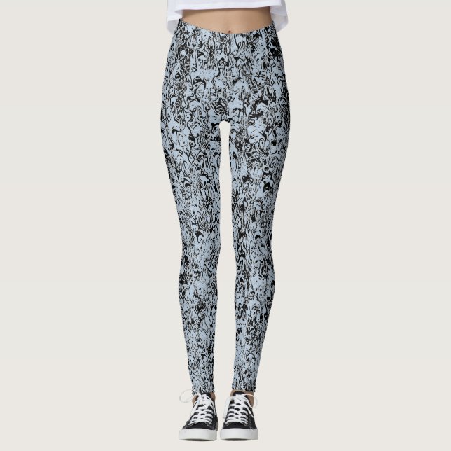 Legging Padrão abstrato azul e preto (Frente)