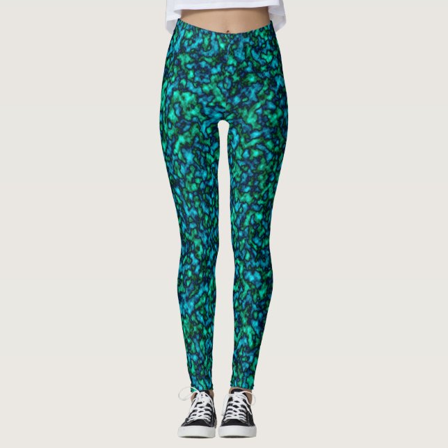 Legging Padrão Abstrato azul e verde (Frente)