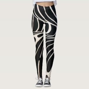 Legging padrão abstrato com linhas onduladas brancas e pre