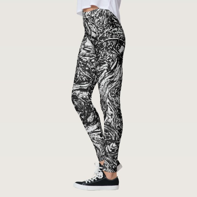 Legging Padrão Abstrato da Natureza em Preto e Branco (Esquerda)