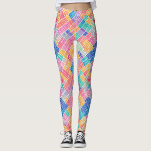 Legging Padrão Abstrato de Aquarela Arco-Íris Artístico da