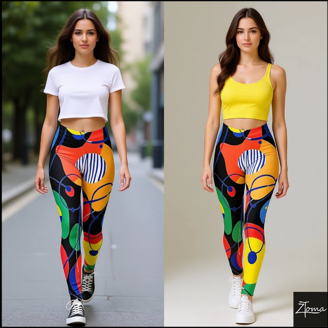 Legging Padrão Abstrato de Cor Primária com Fundo Preto (Criador carregado)