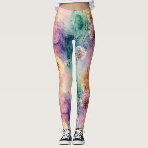 Legging Padrão Abstrato de Dente-de-Leão Vintage (5)