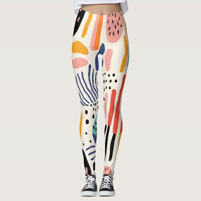 Legging Padrão Abstrato de Formas Orgânicas Memphis (Frente)