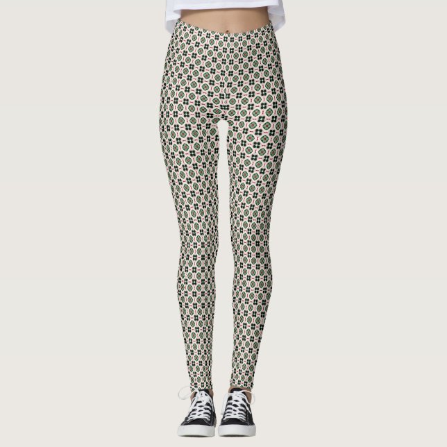 Legging Padrão Abstrato de Natal Fofo Retro Boho Funky (Frente)