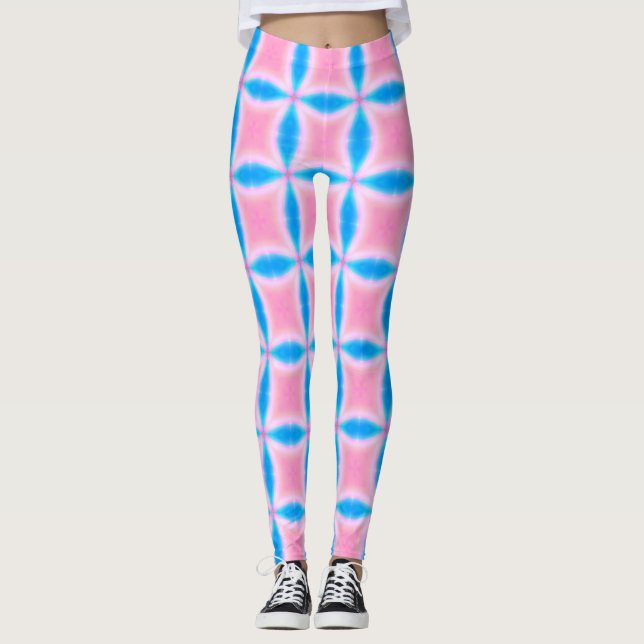 Legging Padrão Abstrato de Quadrados Rosa e Azul (Frente)