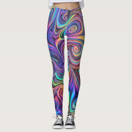 Legging Padrão Abstrato de Redemoinho Psicodélico Neon