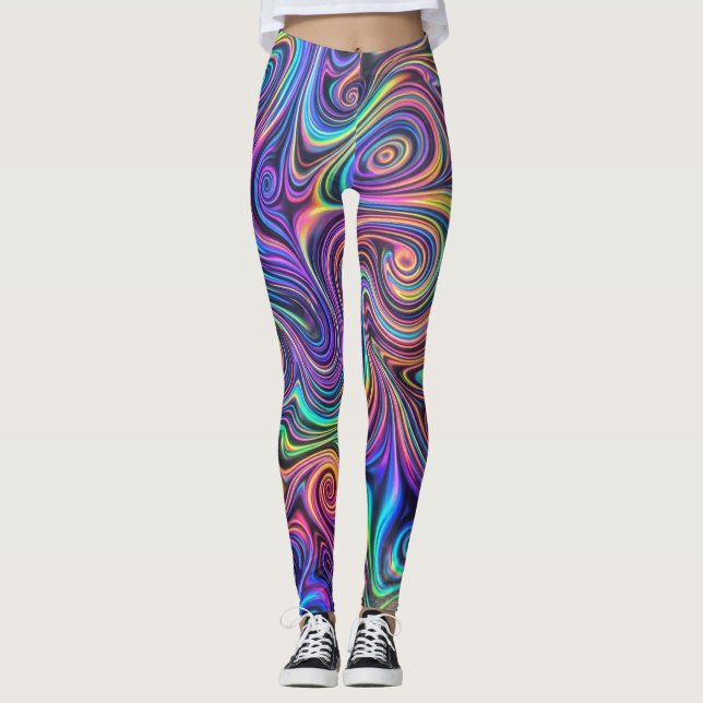 Legging Padrão Abstrato de Redemoinho Psicodélico Neon (Frente)