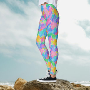 Legging Padrão Abstrato de Traços de Aquarela Pastel Color