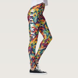 Legging Padrão Abstrato Geométrico Colorido da Moda