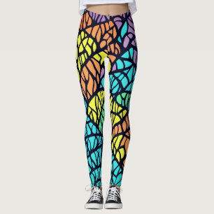 Legging Padrão Abstrato Geométrico de Vidro Colorido Arco-
