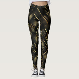 Legging Padrão Abstrato Geométrico Preto Dourado Contempor