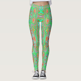 Legging Padrão Abstrato Laranja e Verde Lima Retrô