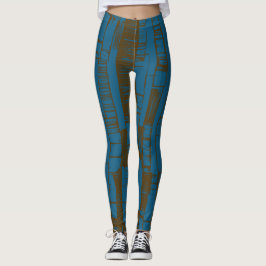 Legging Padrão abstrato moderno azul e marrom