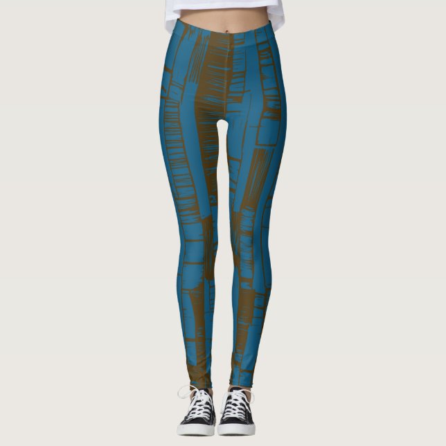 Legging Padrão abstrato moderno azul e marrom (Frente)