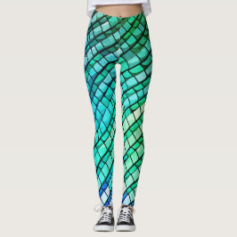 Legging Padrão Abstrato Moderno de Pele de Réptil Turquesa