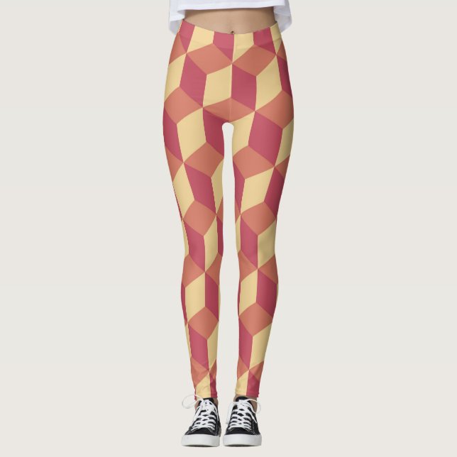Legging Padrão abstrato Orange Red Cube (Frente)