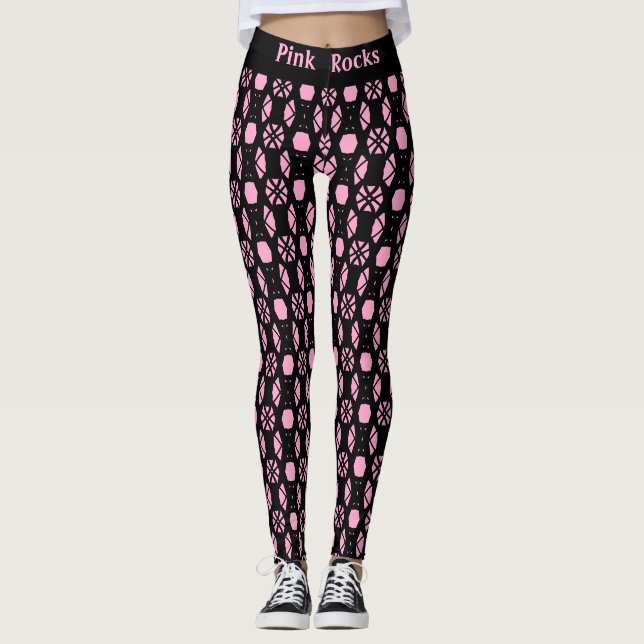 Legging Padrão Abstrato Preto e Rosa Elegante (Frente)