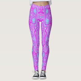 Legging Padrão Abstrato Rosa Quente Alucinante e Azul Água