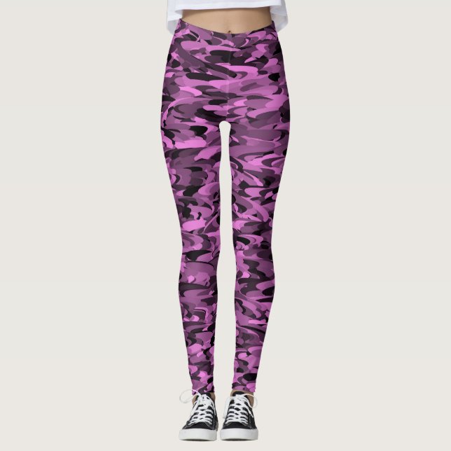 Legging Padrão Abstrato Roxo Preto (Frente)