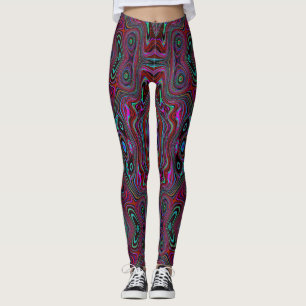 Legging Padrão Abstrato Trippy Verde Espuma do Mar e Magen