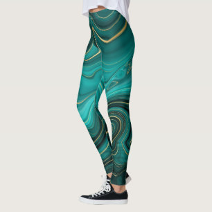 Legging Padrão Abstrato Turquesa Luxo Glam